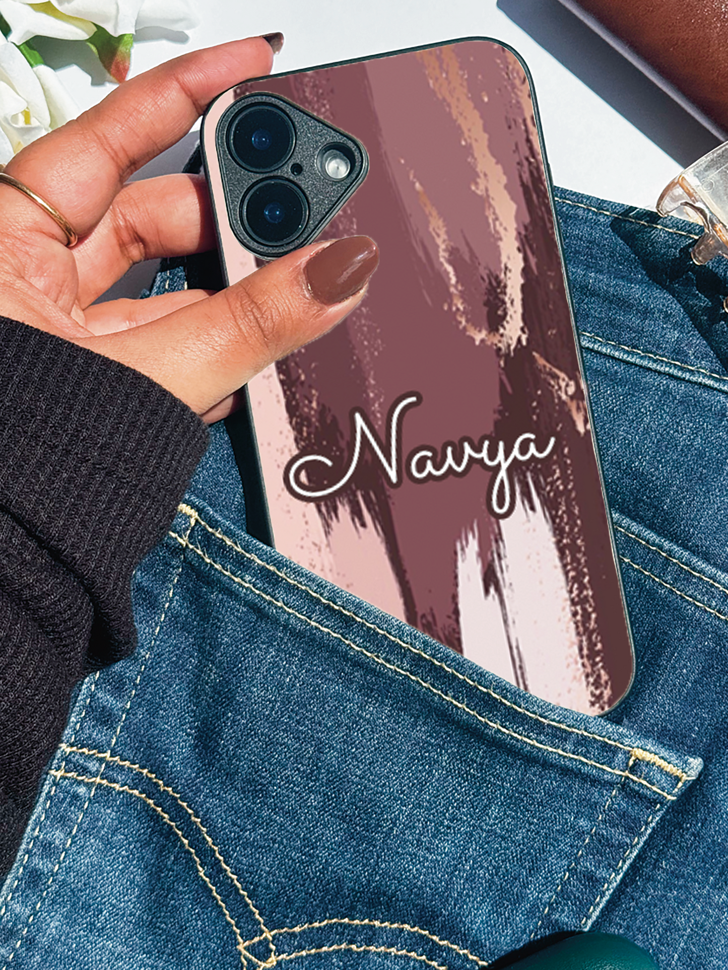 Rose Haze Personalised Name Premium Glass Back Cover For iPhone 11,12,13,14,15,16,17 Models The Case & Co