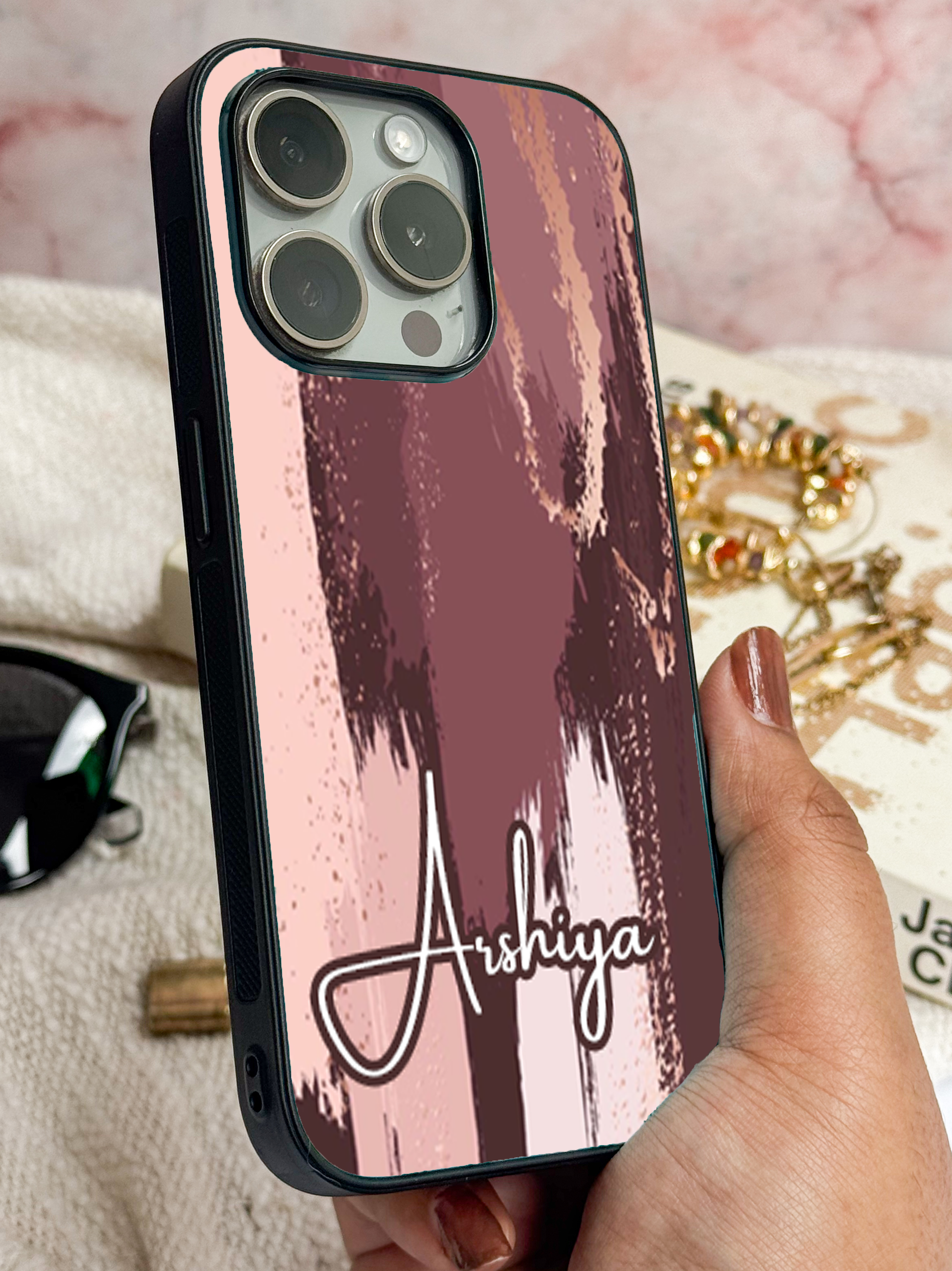 Rose Haze Personalised Name Premium Glass Back Cover For iPhone 11,12,13,14,15,16,17 Models The Case & Co