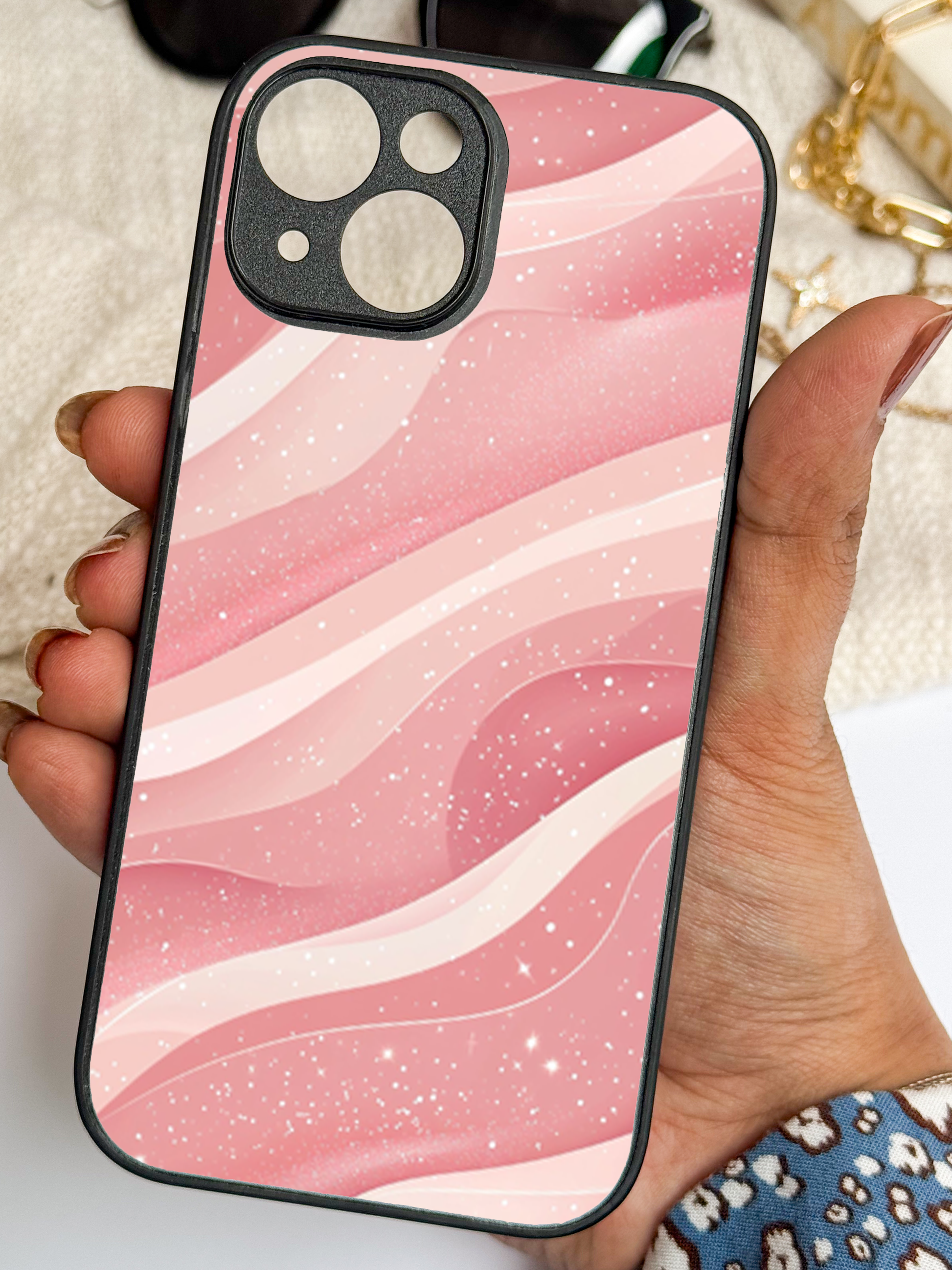 Rose Waves Premium Glass Back Cover For iPhone 11,12,13,14,15,16,17 Models The Case & Co
