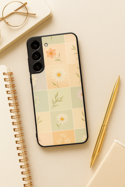 Sage Check Premium Glass Back Cover For Galaxy S, A, M & F Series The Case & Co