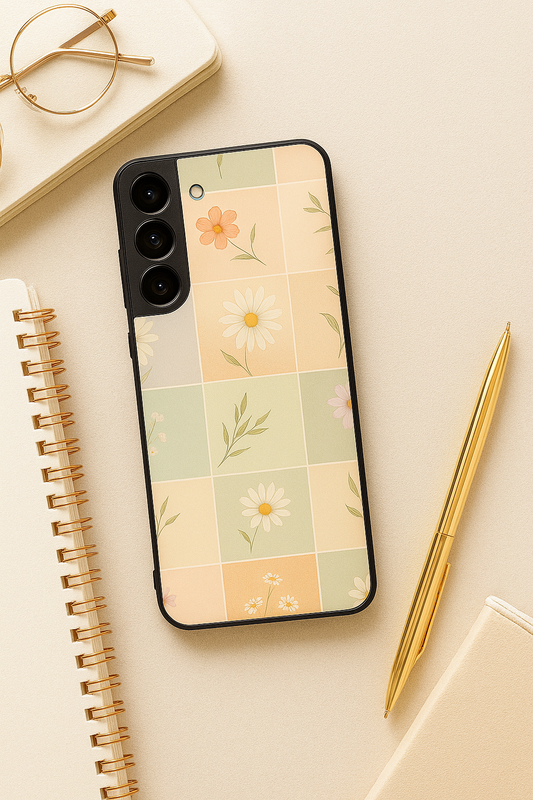 Sage Check Premium Glass Back Cover For Galaxy S, A, M & F Series The Case & Co