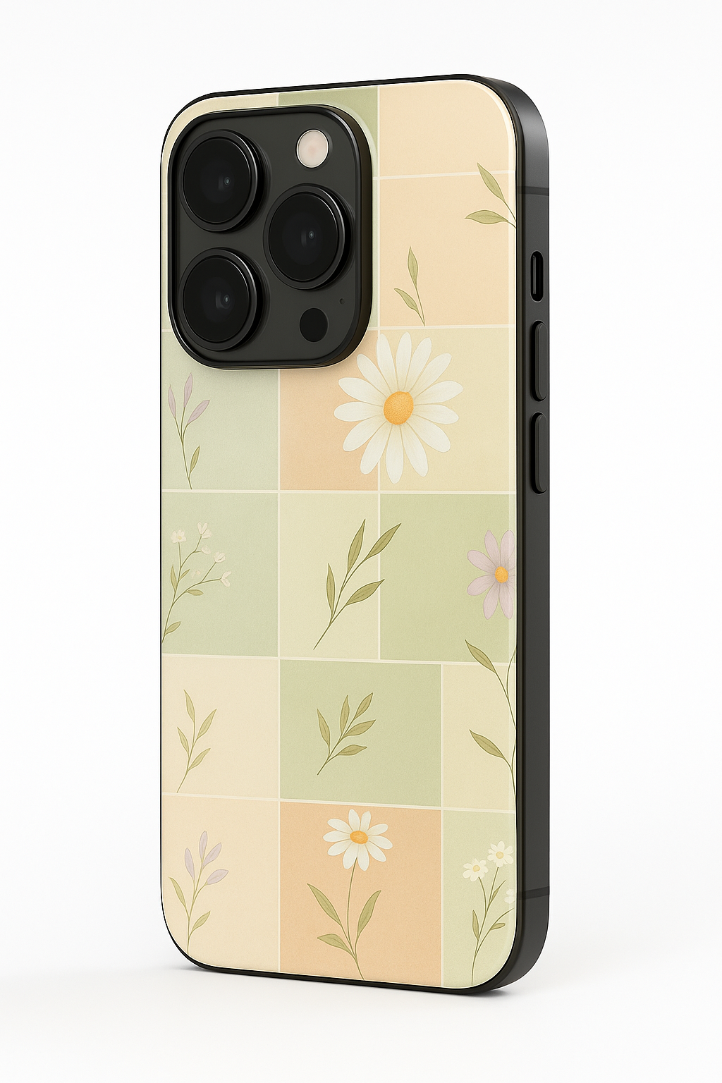 Sage Grid Pattern Premium Glass Back Cover For iPhone 11,12,13,14,15,16,17 Models The Case & Co