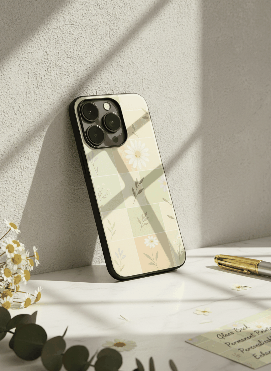 Sage Grid Pattern Premium Glass Back Cover For iPhone 11,12,13,14,15,16,17 Models The Case & Co