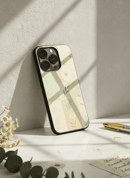 Sage Grid Pattern Premium Glass Back Cover For iPhone 11,12,13,14,15,16,17 Models The Case & Co