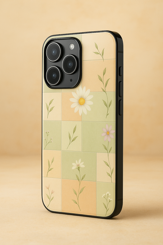 Sage Grid Pattern Premium Glass Back Cover For iPhone 11,12,13,14,15,16,17 Models The Case & Co