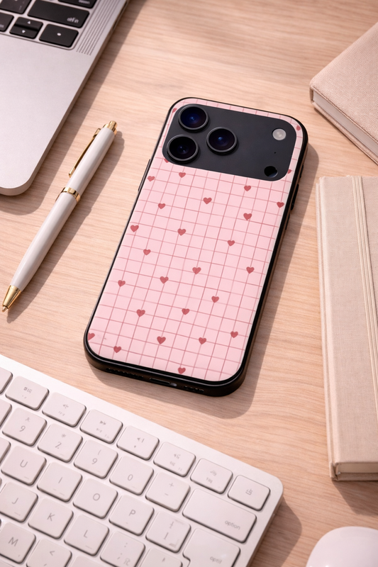 Scrap Book Hearts  Premium Glass Back Cover For iPhone 11,12,13,14,15,16,17 Models The Case & Co