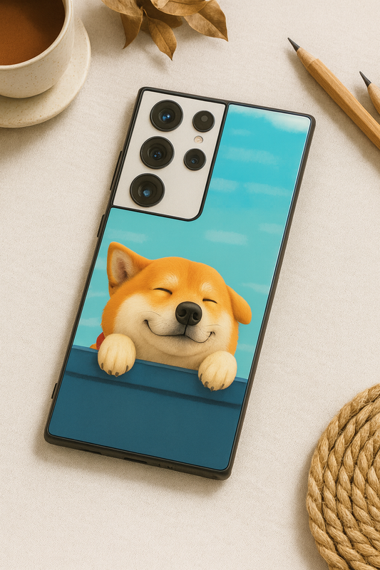 Smiley Shibe Premium Glass Back Cover For Galaxy S, A, M & F Series The Case & Co