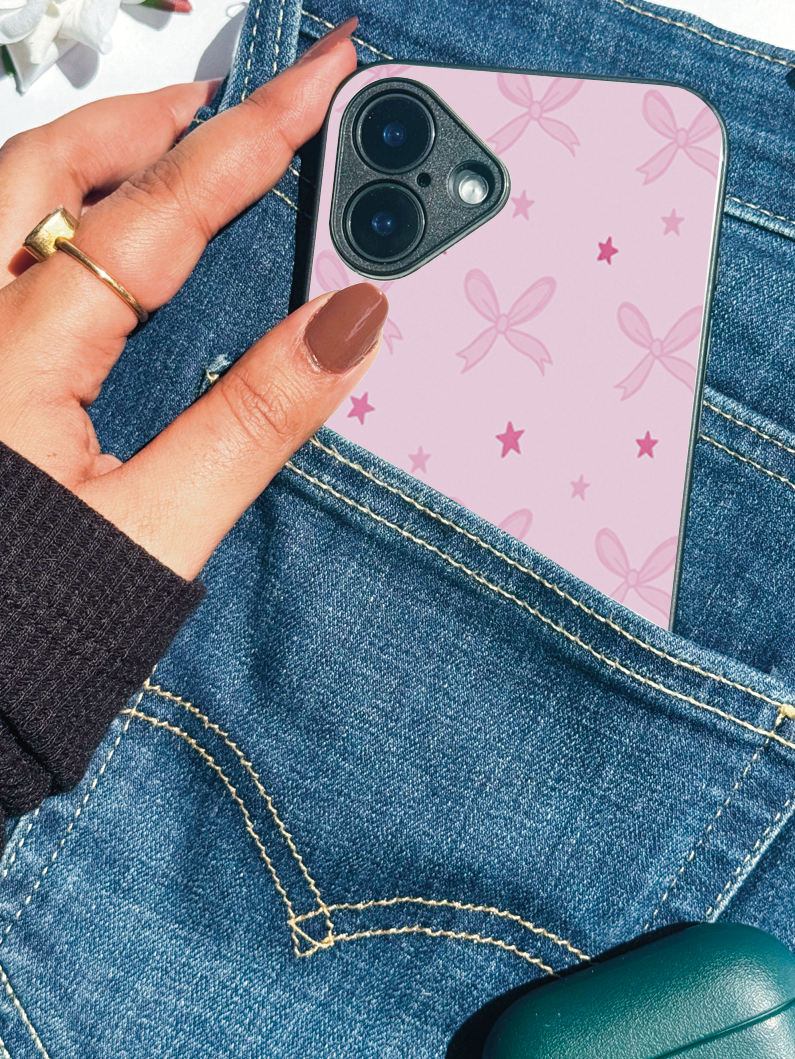 Sparkling Bows Premium Glass Back Cover For iPhone 11,12,13,14,15,16,17 Models The Case & Co