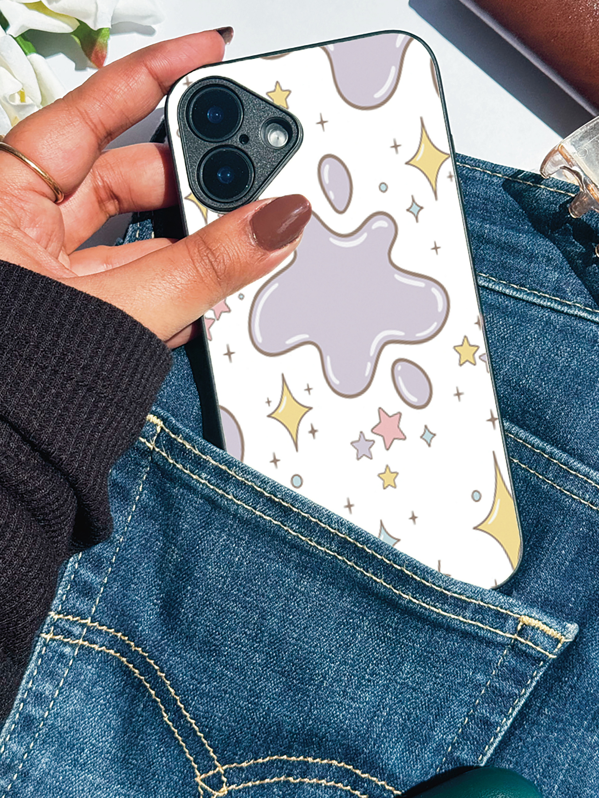 Starry Splash Premium Glass Back Cover For iPhone 11,12,13,14,15,16,17 Models The Case & Co