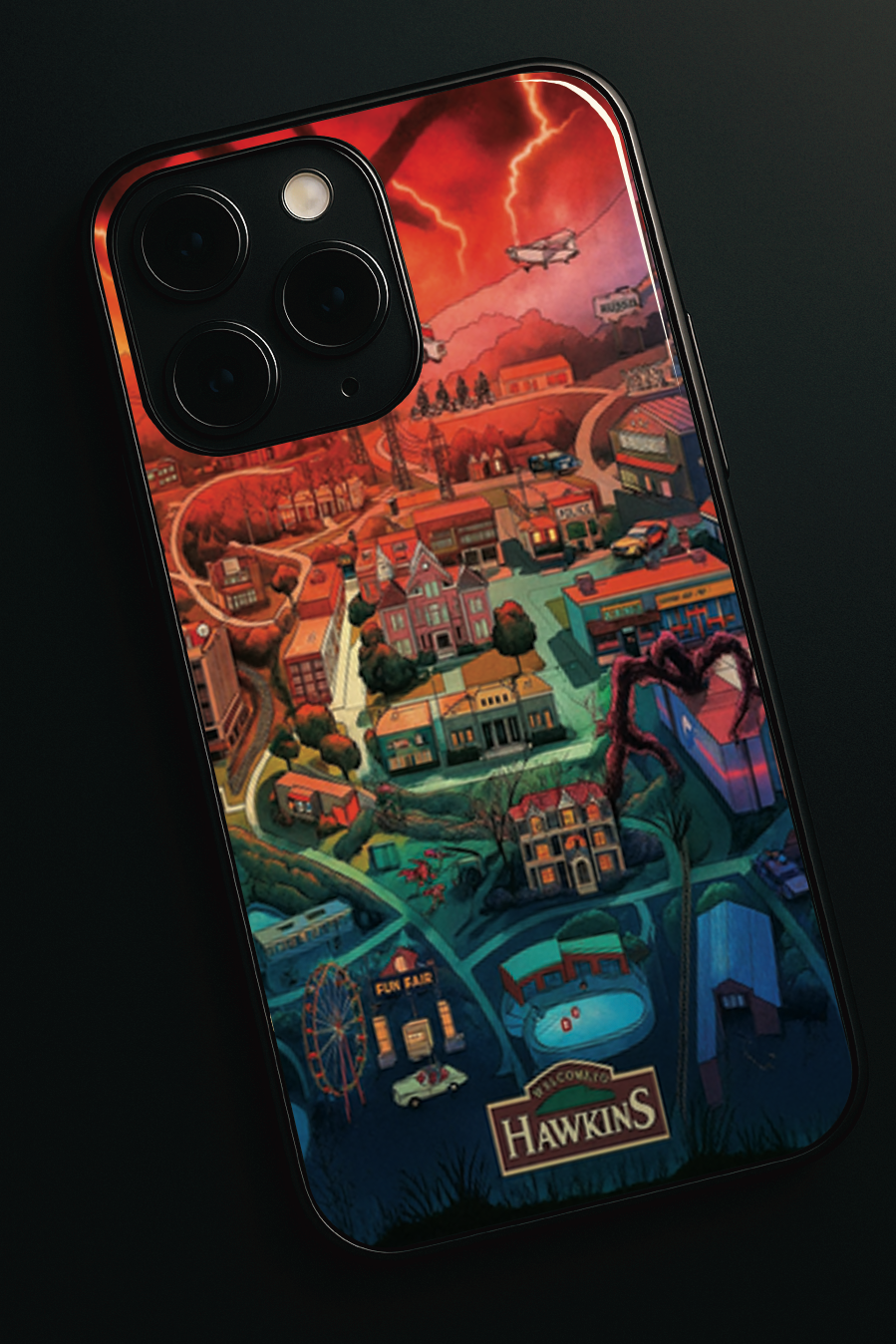 STRANGER THINGS- Hawkins Cinematic Map Premium Glass Back Cover For iPhone 11,12,13,14,15,16,17 Models The Case & Co