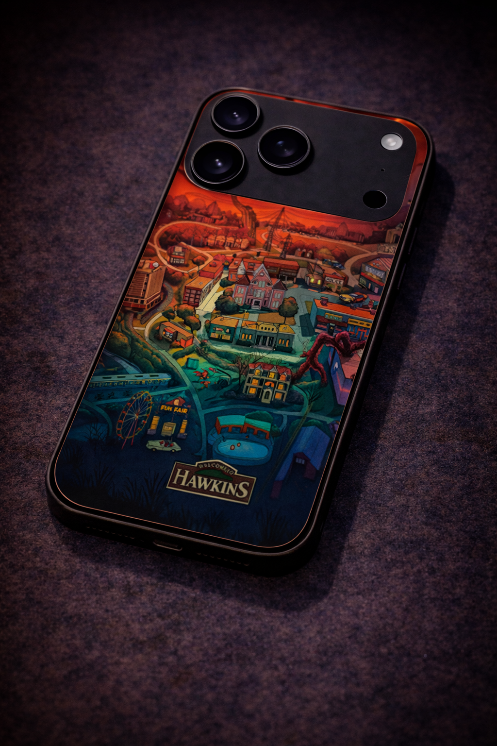 STRANGER THINGS- Hawkins Cinematic Map Premium Glass Back Cover For iPhone 11,12,13,14,15,16,17 Models The Case & Co
