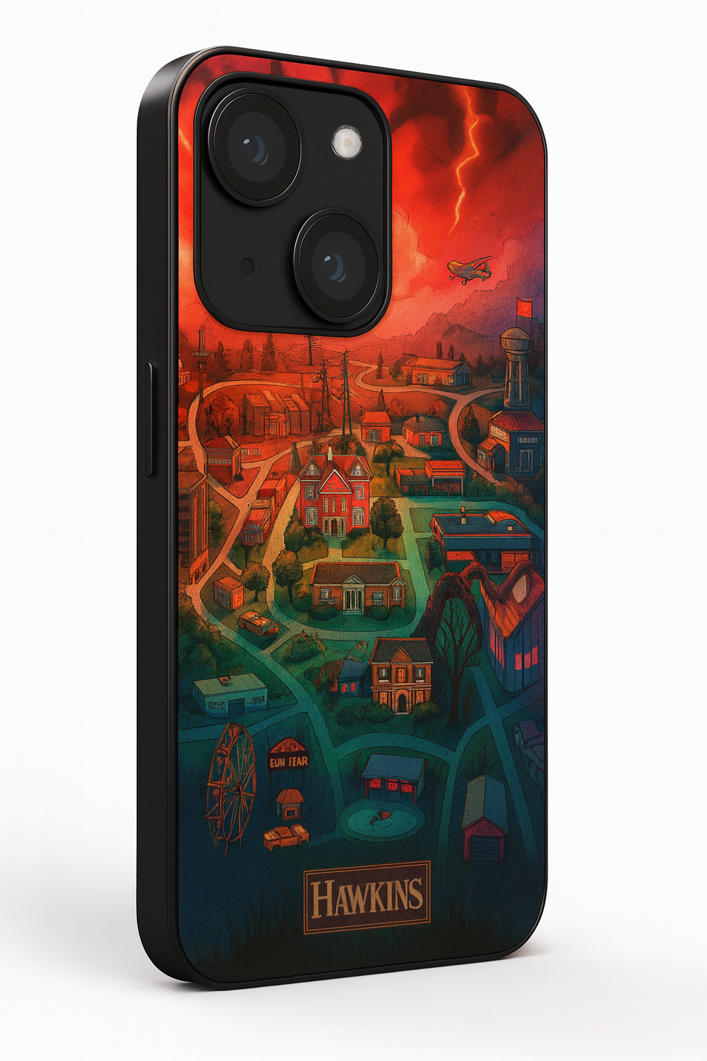 STRANGER THINGS- Hawkins Cinematic Map Premium Glass Back Cover For iPhone 11,12,13,14,15,16,17 Models The Case & Co