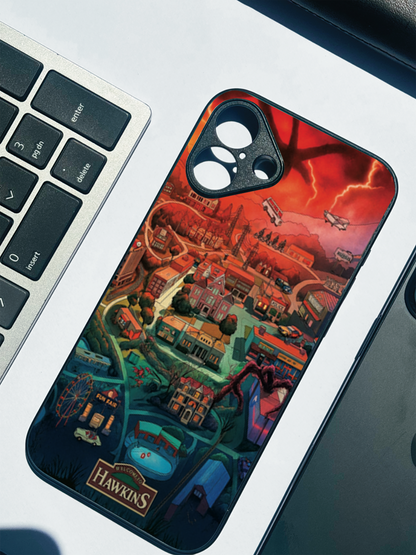 STRANGER THINGS- Hawkins Cinematic Map Premium Glass Back Cover For iPhone 11,12,13,14,15,16,17 Models The Case & Co