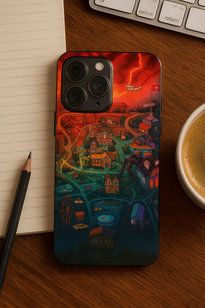 STRANGER THINGS- Hawkins Cinematic Map Premium Glass Back Cover For iPhone 11,12,13,14,15,16,17 Models The Case & Co