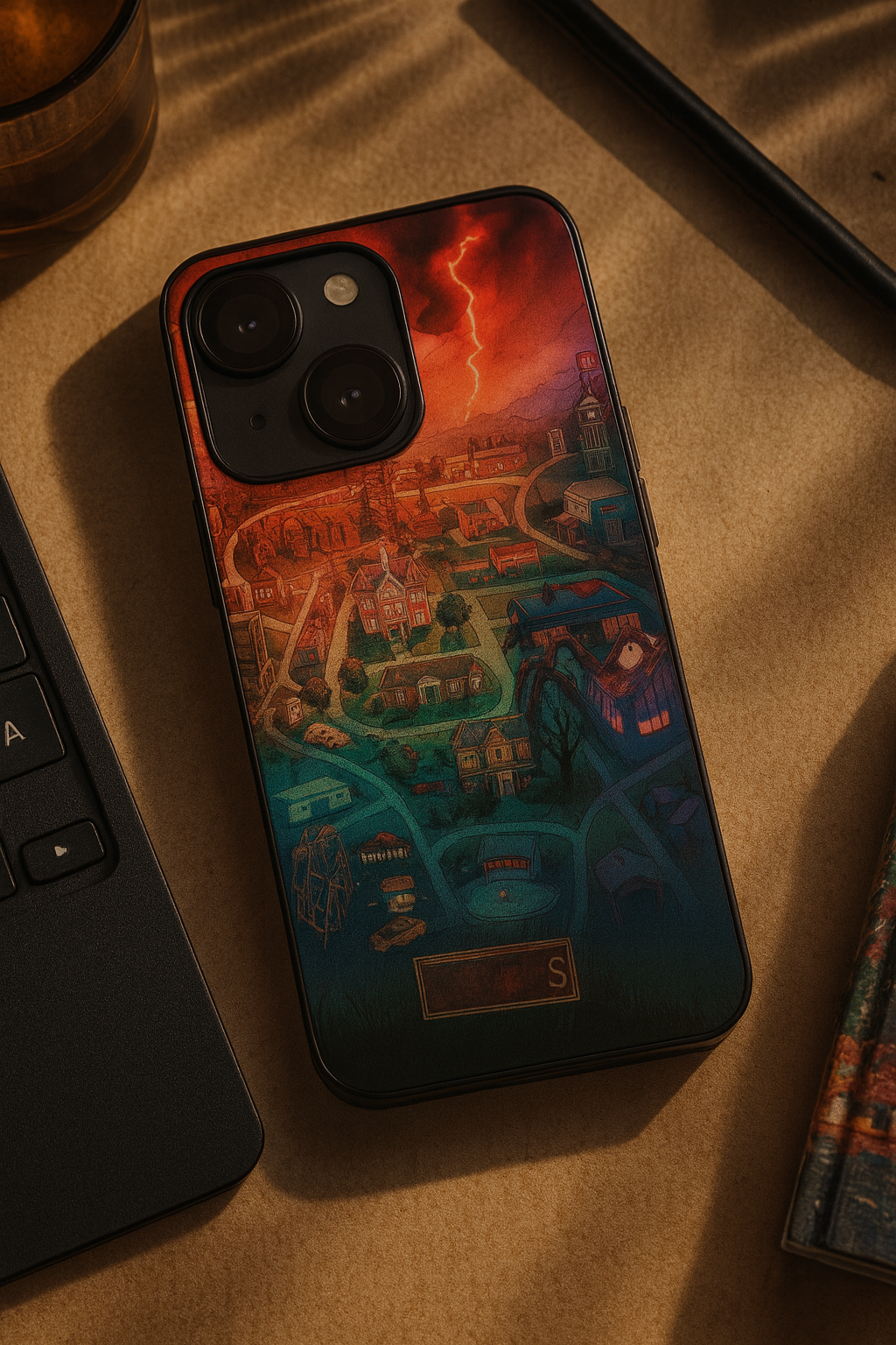 STRANGER THINGS- Hawkins Cinematic Map Premium Glass Back Cover For iPhone 11,12,13,14,15,16,17 Models The Case & Co