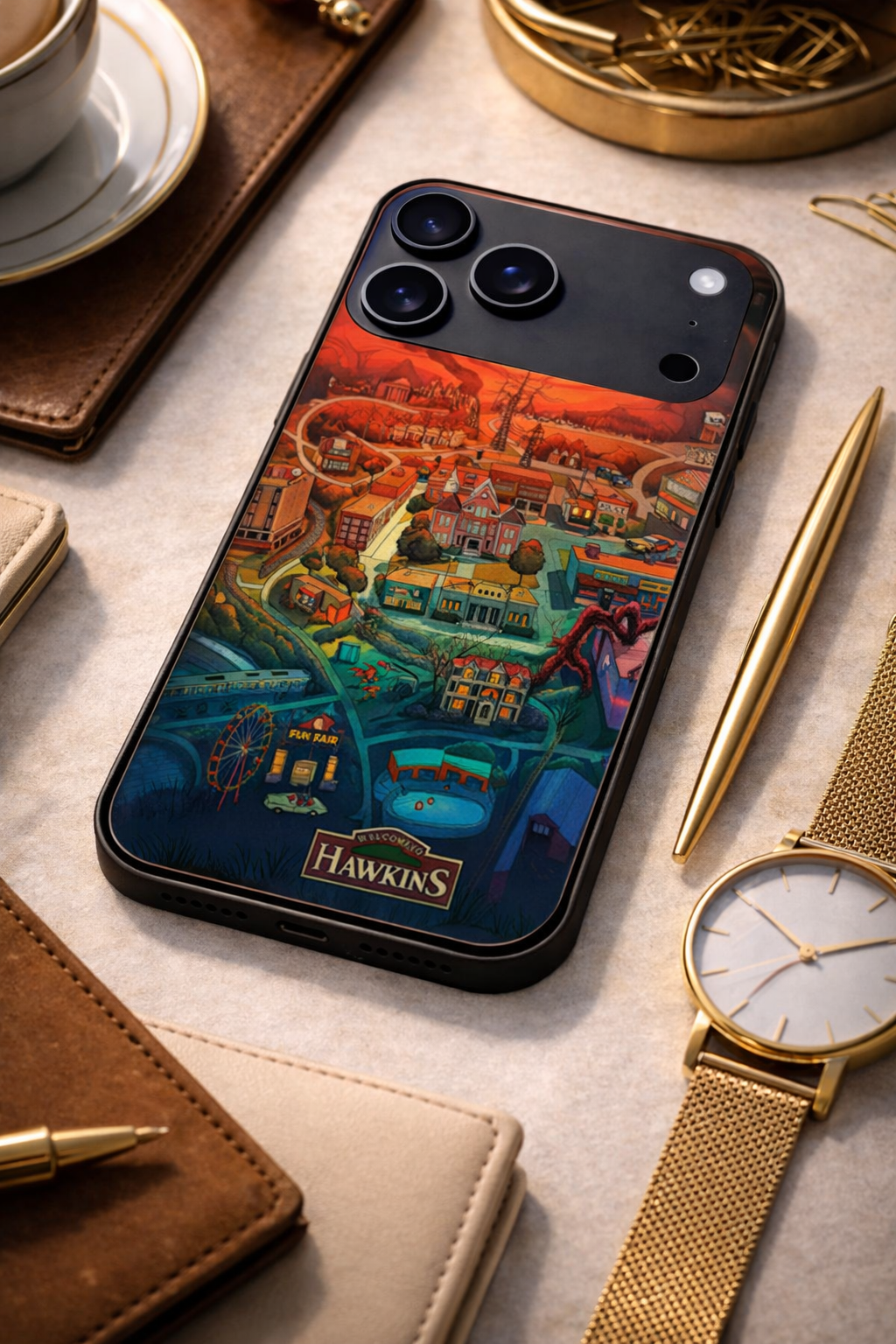 STRANGER THINGS- Hawkins Cinematic Map Premium Glass Back Cover For iPhone 11,12,13,14,15,16,17 Models The Case & Co