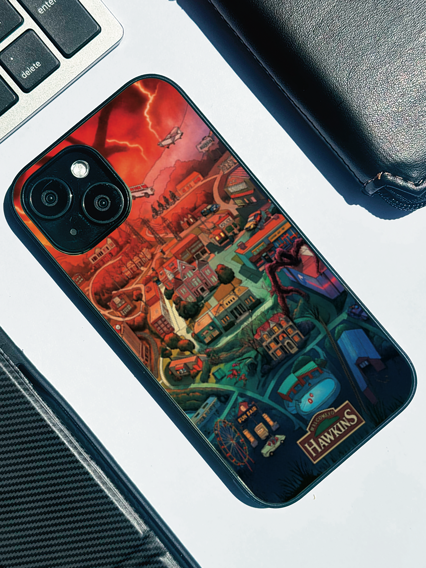 STRANGER THINGS- Hawkins Cinematic Map Premium Glass Back Cover For iPhone 11,12,13,14,15,16,17 Models The Case & Co