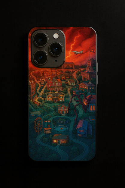 STRANGER THINGS- Hawkins Cinematic Map Premium Glass Back Cover For iPhone 11,12,13,14,15,16,17 Models The Case & Co
