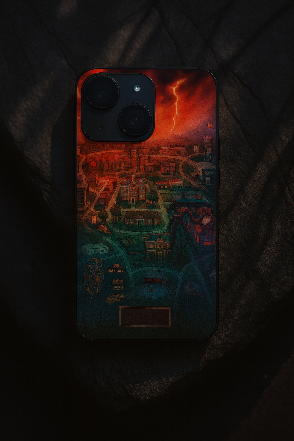 STRANGER THINGS- Hawkins Cinematic Map Premium Glass Back Cover For iPhone 11,12,13,14,15,16,17 Models The Case & Co