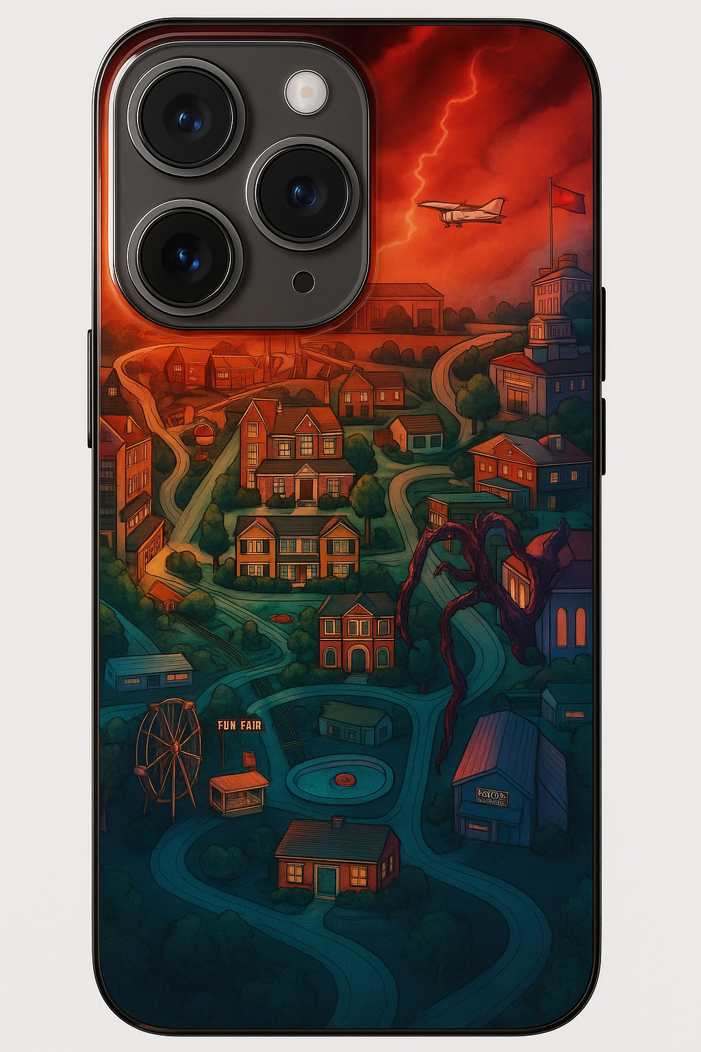 STRANGER THINGS- Hawkins Cinematic Map Premium Glass Back Cover For iPhone 11,12,13,14,15,16,17 Models The Case & Co