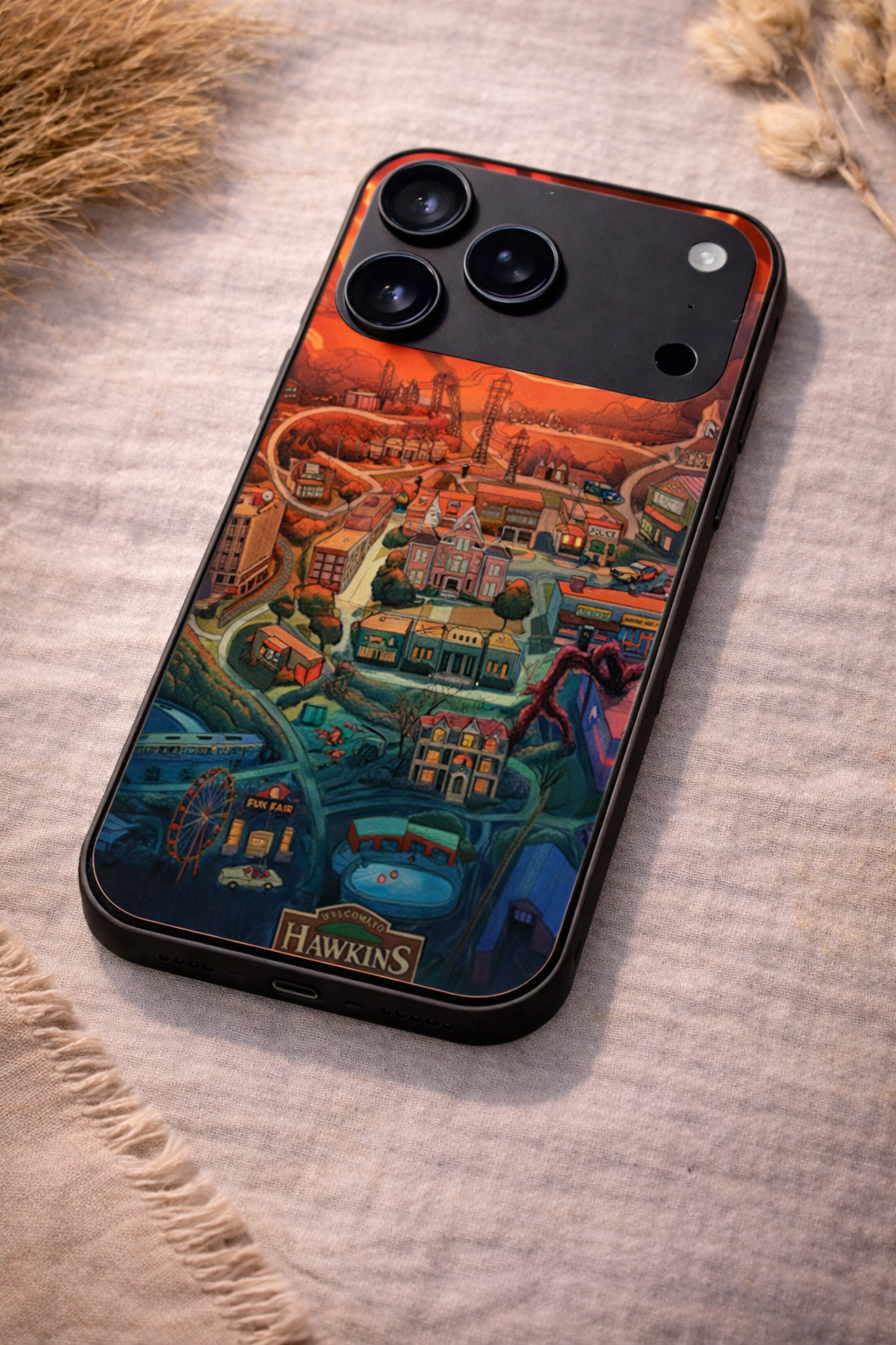 STRANGER THINGS- Hawkins Cinematic Map Premium Glass Back Cover For iPhone 11,12,13,14,15,16,17 Models The Case & Co