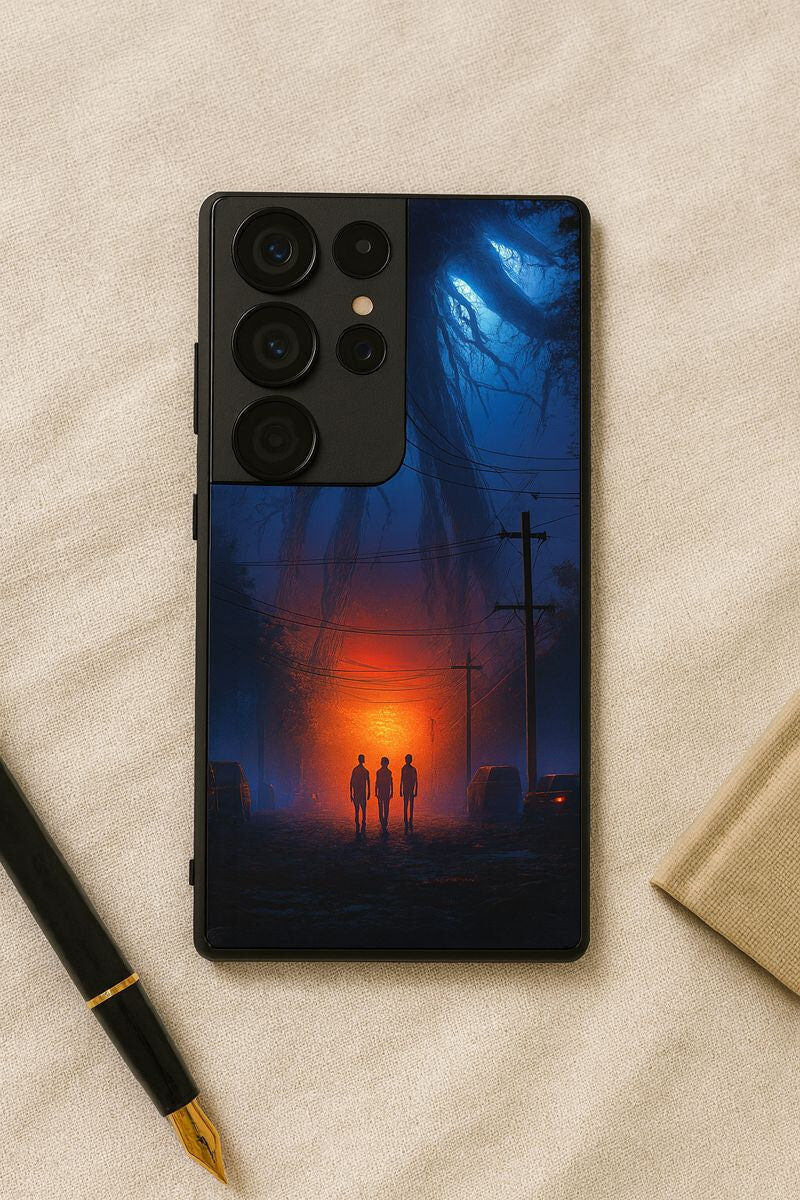 STRANGER THINGS- Shadowrise Premium Glass Back Cover For Galaxy S, A, M & F Series The Case & Co