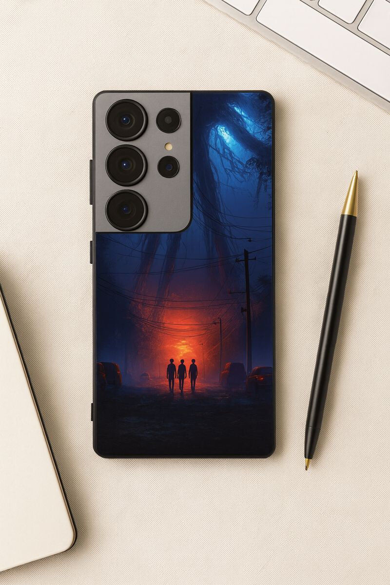 STRANGER THINGS- Shadowrise Premium Glass Back Cover For Galaxy S, A, M & F Series The Case & Co
