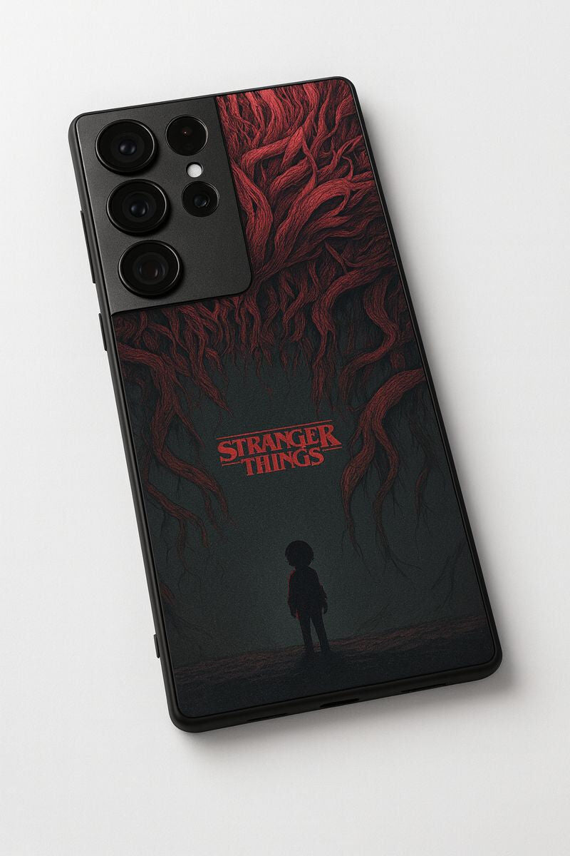 STRANGER THINGS- Stranger Dark Roots Premium Glass Back Cover For Galaxy S, A, M & F Series The Case & Co