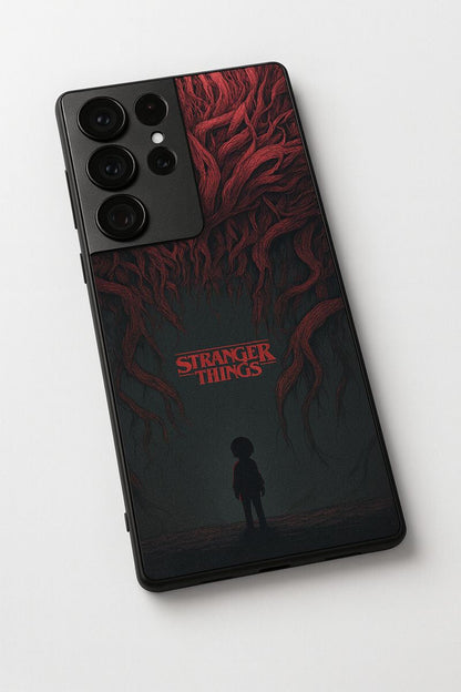 STRANGER THINGS- Stranger Dark Roots Premium Glass Back Cover For Galaxy S, A, M & F Series The Case & Co