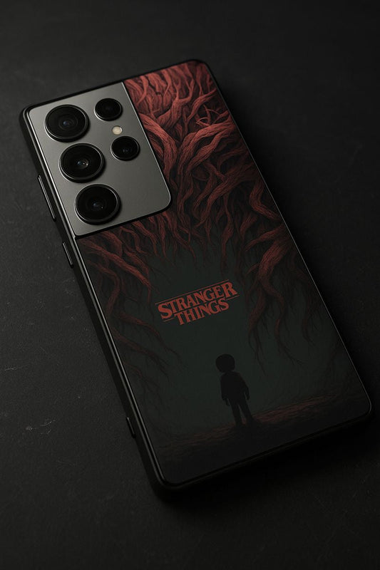 STRANGER THINGS- Stranger Dark Roots Premium Glass Back Cover For Galaxy S, A, M & F Series The Case & Co