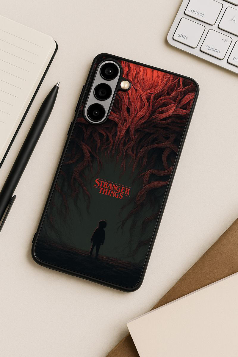 STRANGER THINGS- Stranger Dark Roots Premium Glass Back Cover For Galaxy S, A, M & F Series The Case & Co