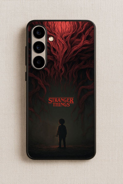 STRANGER THINGS- Stranger Dark Roots Premium Glass Back Cover For Galaxy S, A, M & F Series The Case & Co