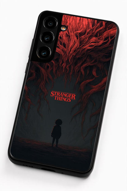 STRANGER THINGS- Stranger Dark Roots Premium Glass Back Cover For Galaxy S, A, M & F Series The Case & Co