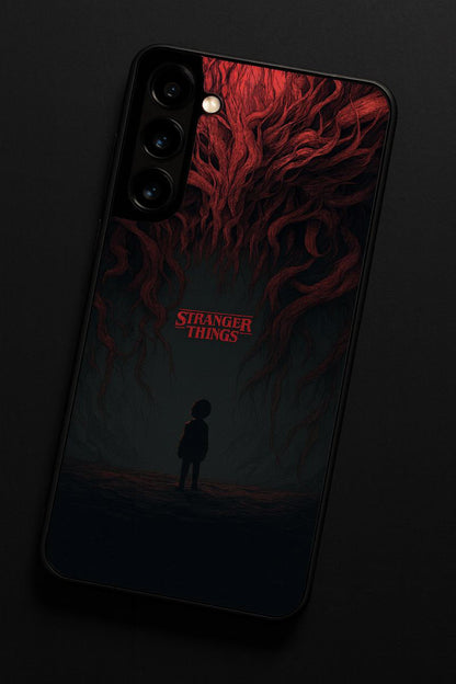 STRANGER THINGS- Stranger Dark Roots Premium Glass Back Cover For Galaxy S, A, M & F Series The Case & Co