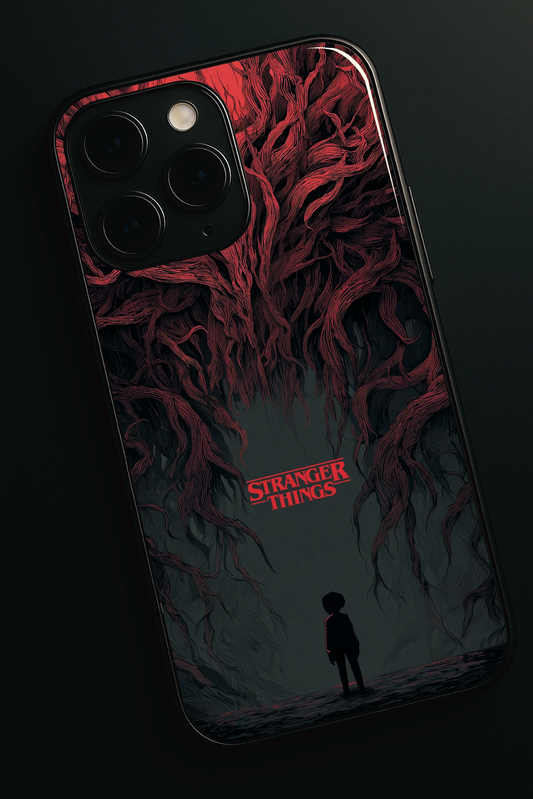 STRANGER THINGS- Stranger Dark Roots Premium Glass Back Cover For iPhone 11,12,13,14,15,16,17 Models The Case & Co