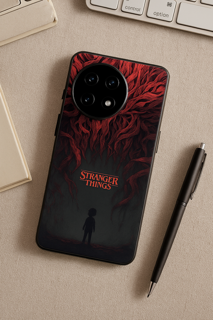 STRANGER THINGS- Stranger Dark Roots Premium Glass Back Cover For One Plus 13, 12, 11, 10, Nord Series The Case & Co