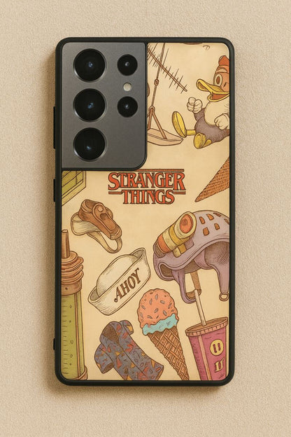 STRANGER THINGS- Stranger Things Doodle Art Premium Glass Back Cover For Galaxy S, A, M & F Series The Case & Co