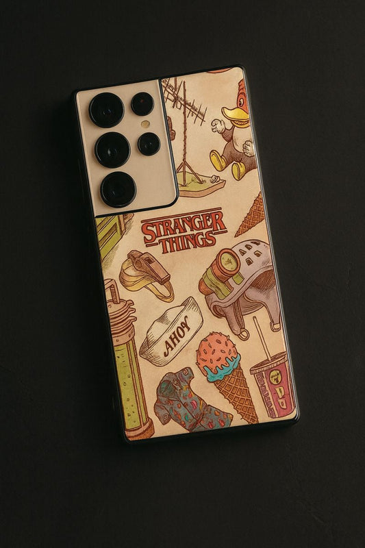 STRANGER THINGS- Stranger Things Doodle Art Premium Glass Back Cover For Galaxy S, A, M & F Series The Case & Co