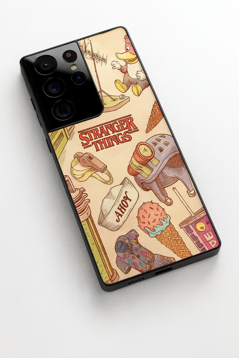 STRANGER THINGS- Stranger Things Doodle Art Premium Glass Back Cover For Galaxy S, A, M & F Series The Case & Co
