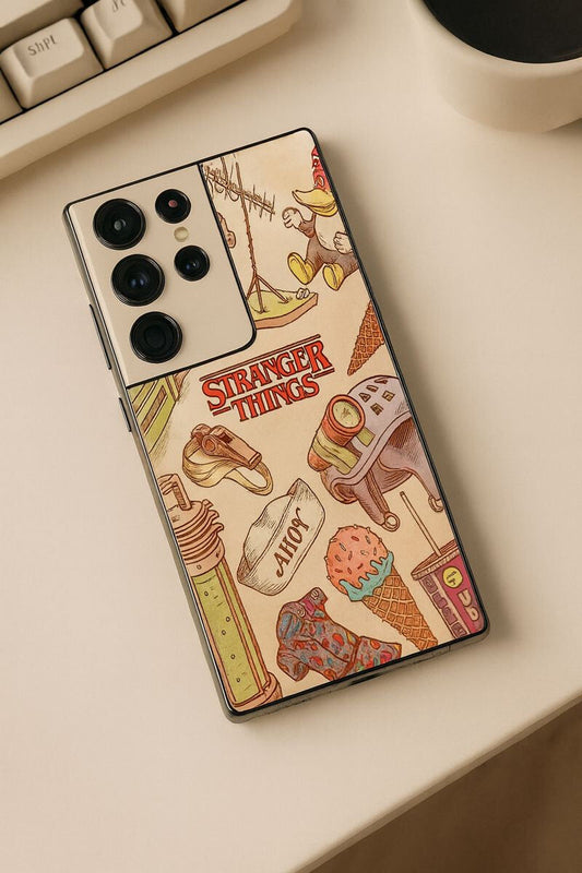 STRANGER THINGS- Stranger Things Doodle Art Premium Glass Back Cover For Galaxy S, A, M & F Series The Case & Co