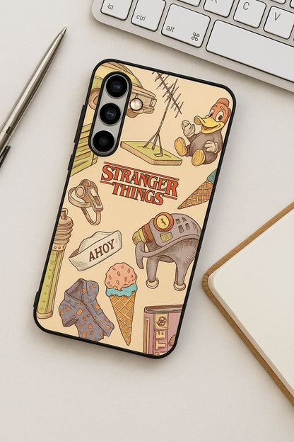 STRANGER THINGS- Stranger Things Doodle Art Premium Glass Back Cover For Galaxy S, A, M & F Series The Case & Co