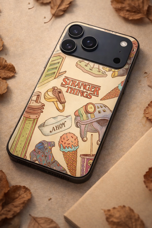 STRANGER THINGS- Stranger Things Doodle Art Premium Glass Back Cover For iPhone 11,12,13,14,15,16,17 Models The Case & Co