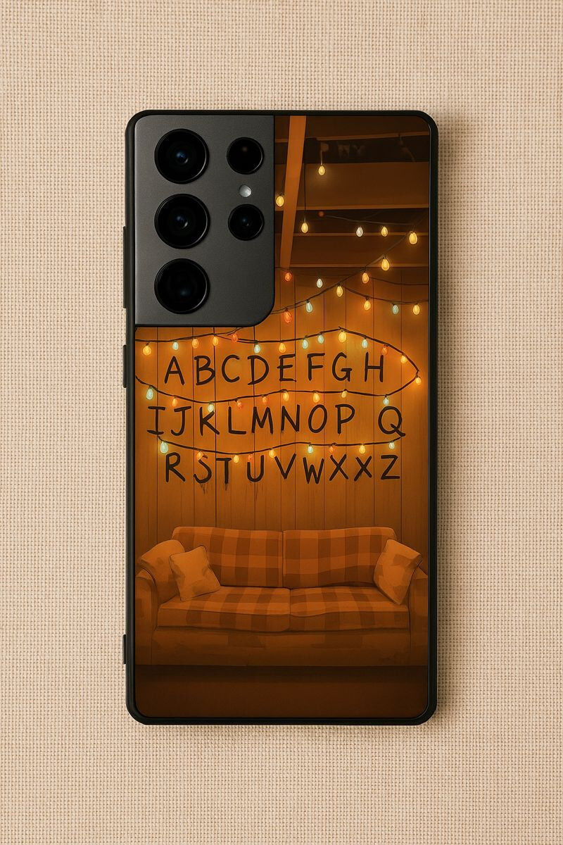 STRANGER THINGS- The Alphabet Wall Premium Glass Back Cover For Galaxy S, A, M & F Series The Case & Co