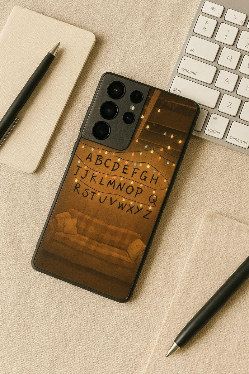STRANGER THINGS- The Alphabet Wall Premium Glass Back Cover For Galaxy S, A, M & F Series The Case & Co