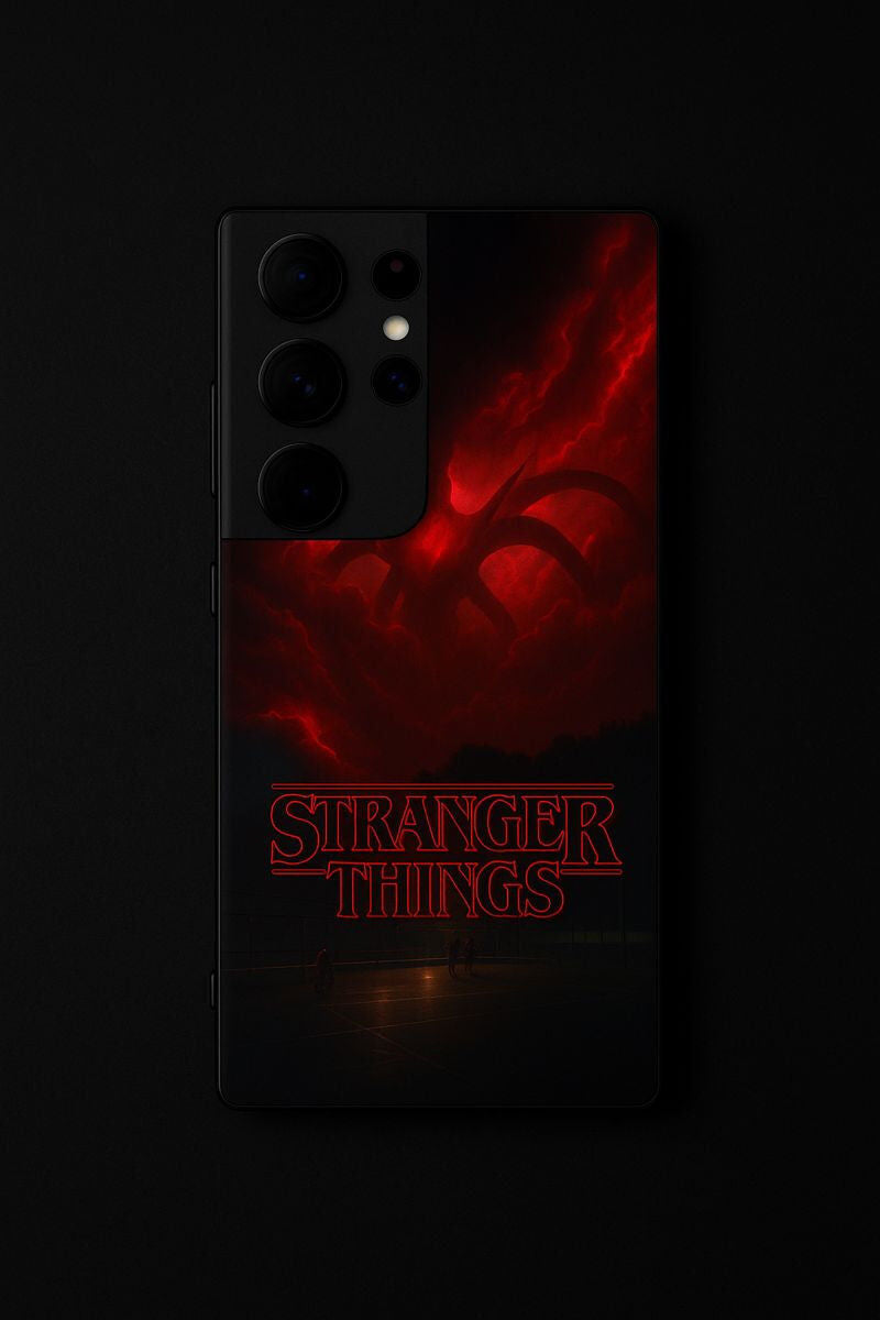 STRANGER THINGS- The Dark Overlord Premium Glass Back Cover For Galaxy S, A, M & F Series The Case & Co