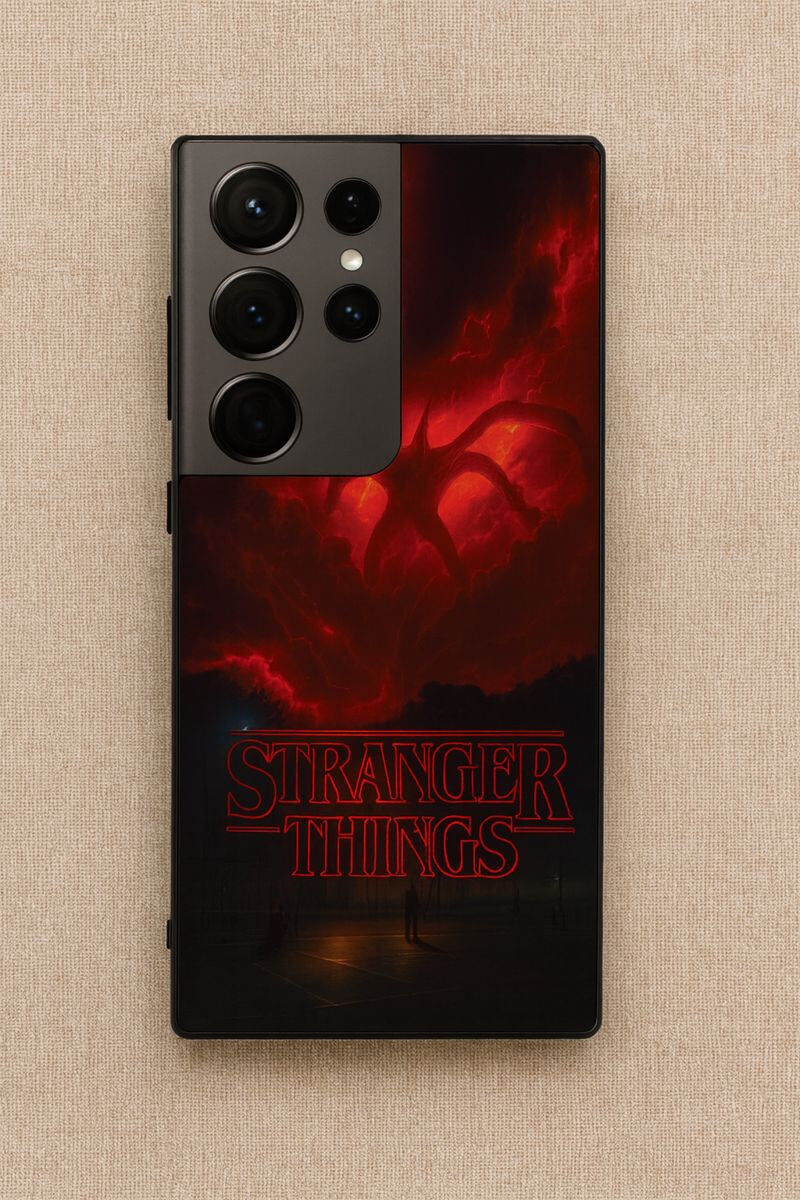 STRANGER THINGS- The Dark Overlord Premium Glass Back Cover For Galaxy S, A, M & F Series The Case & Co