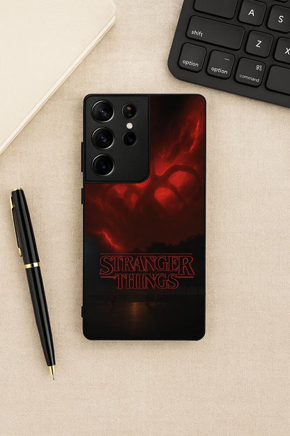 STRANGER THINGS- The Dark Overlord Premium Glass Back Cover For Galaxy S, A, M & F Series The Case & Co