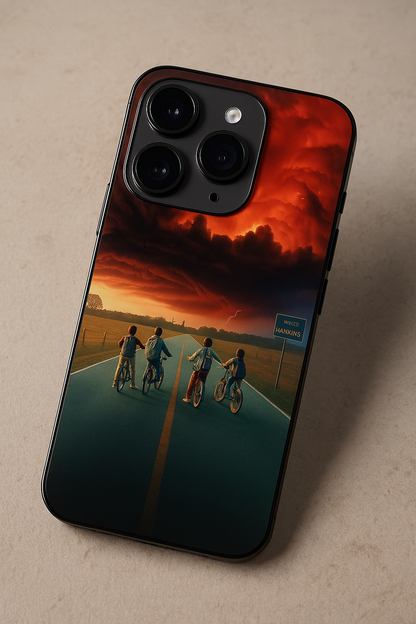 STRANGER THINGS- The Four Riders Premium Glass Back Cover For iPhone 11,12,13,14,15,16,17 Models The Case & Co