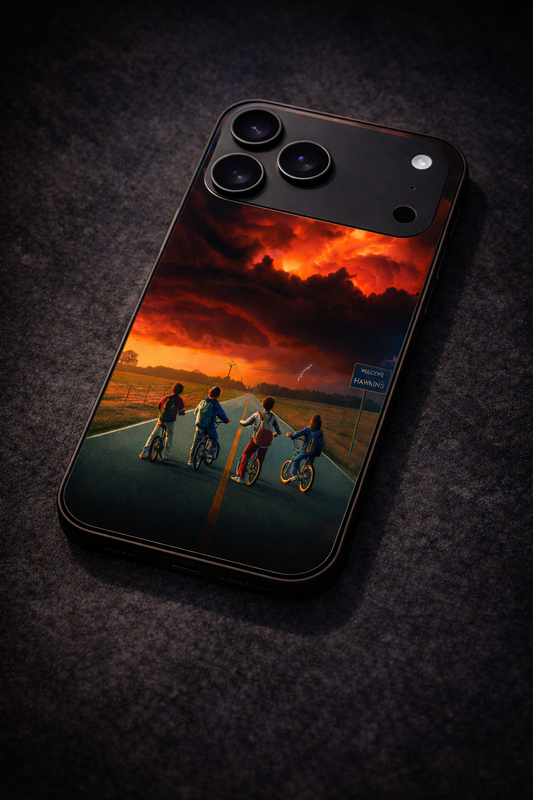 STRANGER THINGS- The Four Riders Premium Glass Back Cover For iPhone 11,12,13,14,15,16,17 Models The Case & Co
