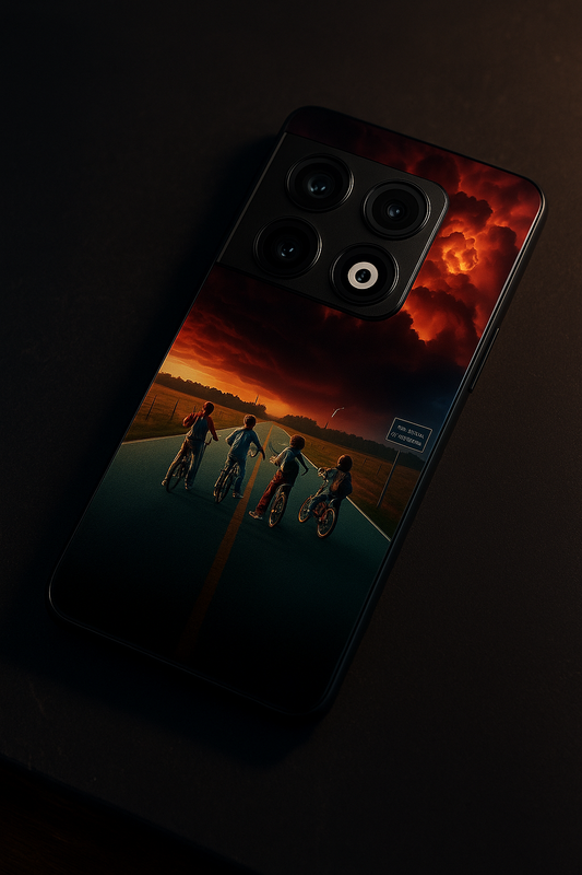 STRANGER THINGS- The Four Riders Premium Glass Back Cover For One Plus 13, 12, 11, 10, Nord Series The Case & Co